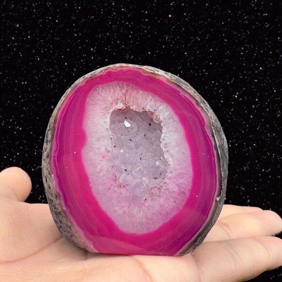 Pink Agate Slice Mineral Stone Coaster Specimen Geode Paperweight Textured 2.5"T - Picture 1 of 11